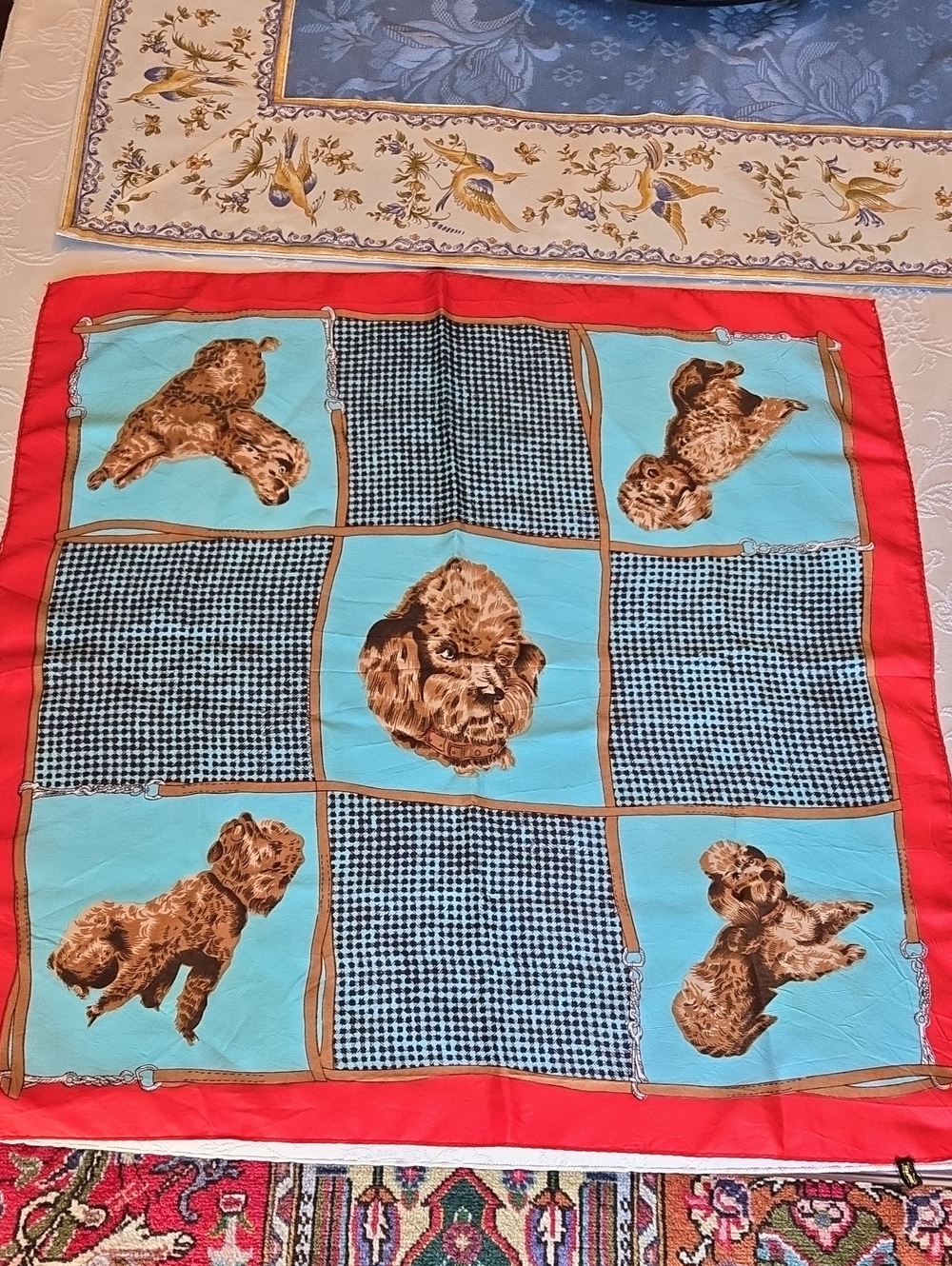 27 X 27 Square Vintage Dog Scarf Double Sided Red & Blue